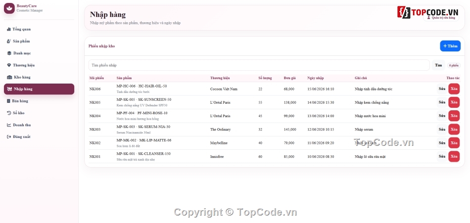 Website quản lý,quản lý cửa hàng,quản lý cửa hàng mỹ phẩm